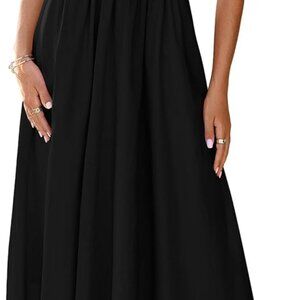 Women's Summer Maxi Dress Cap Sleeve Patchwork A Line Flowing Casual Wear